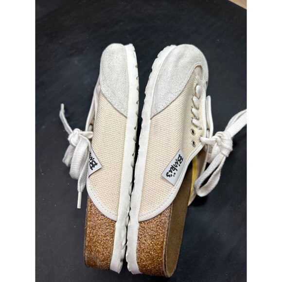 Birkis Womens Canvas & Suede Slip-On Sneaker Shoes Beige Size 7 EU38 Cork Sole - Picture 9 of 9